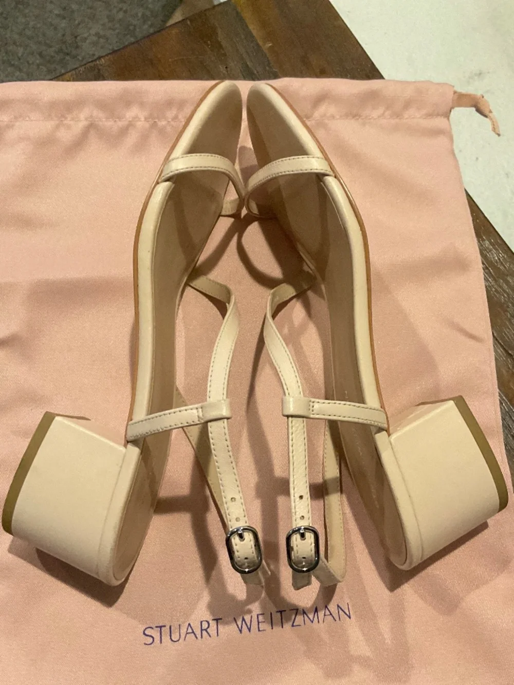 Stuart Weitzman Aliza Block Heel Sandal Blush Leather size 8